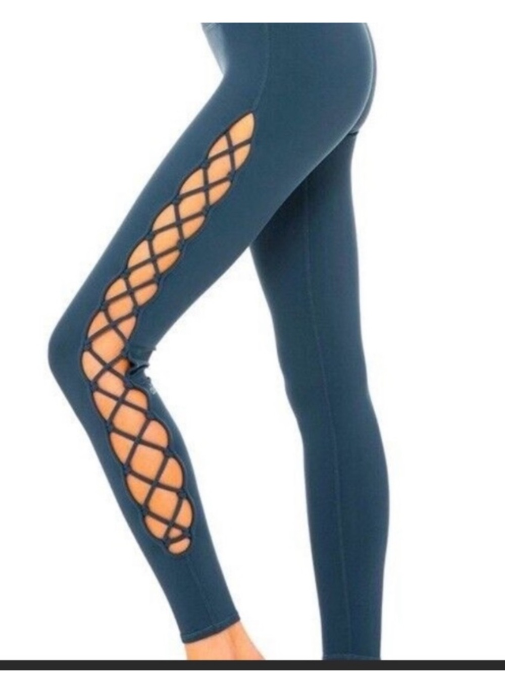 Alo Yoga XS Lace Up Cutout Leggings Teal Blue High Rise Crisscross